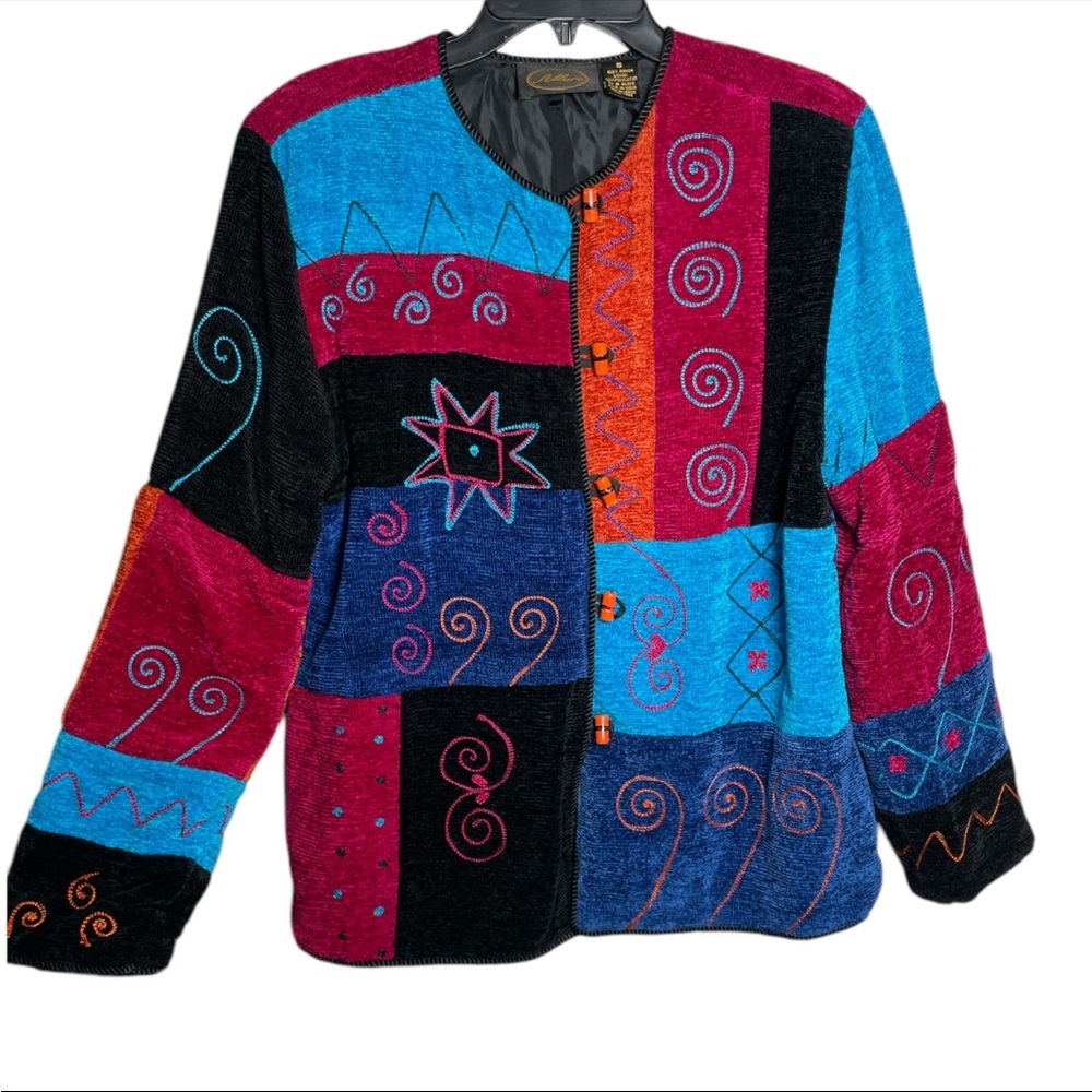 Allure Women's Vintage Novelty Patchwork Chunky button down Sweater Size Small